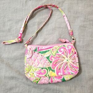 Vera Bradley Pink Small Side Crossbody Purse Women's Bag Floral Green And Pink
